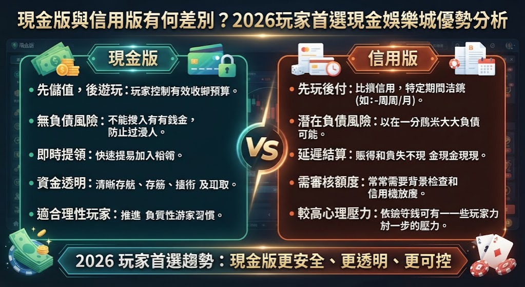 現金版與信用版有何差別?2026玩家首選現金娛樂城優勢分析